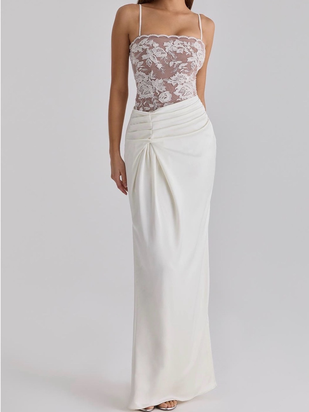 House of CB White Lace Bodice Spaghetti Strap Wedding Gown